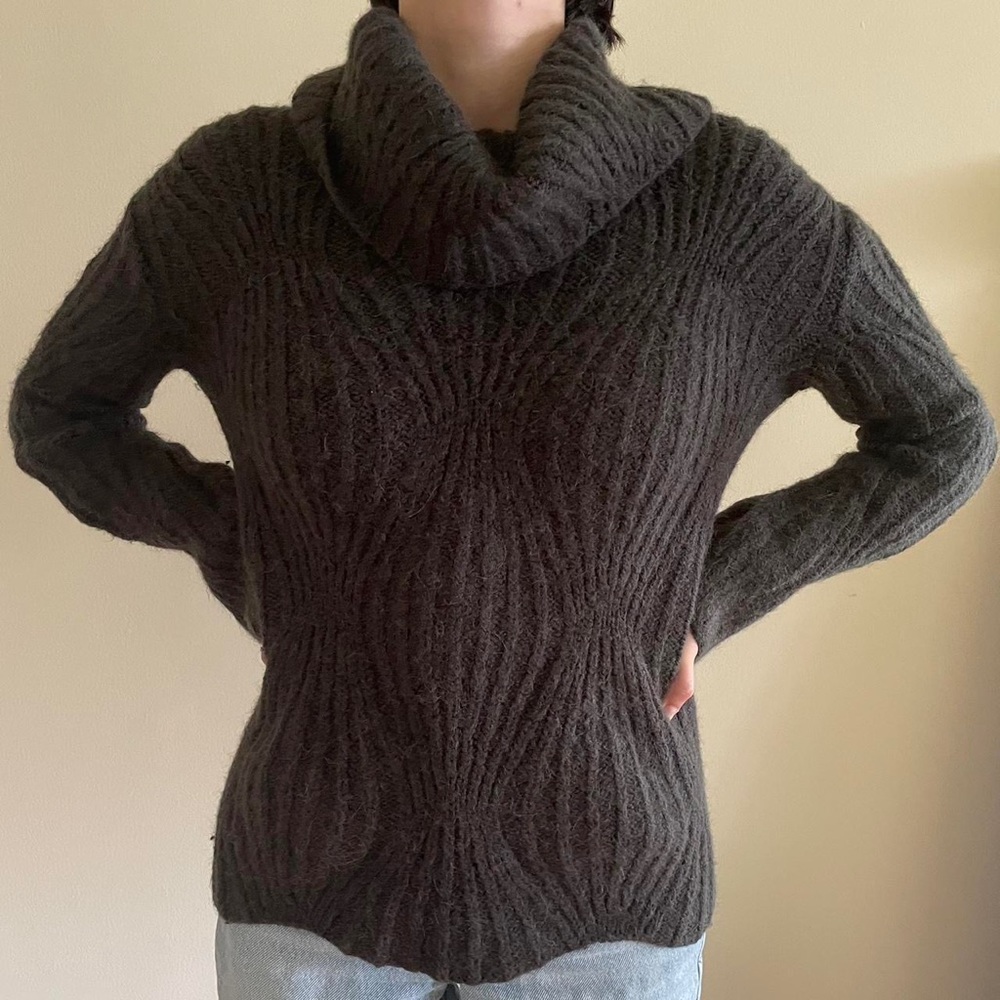 Fluffy Wool Gray Turtleneck Sweater small